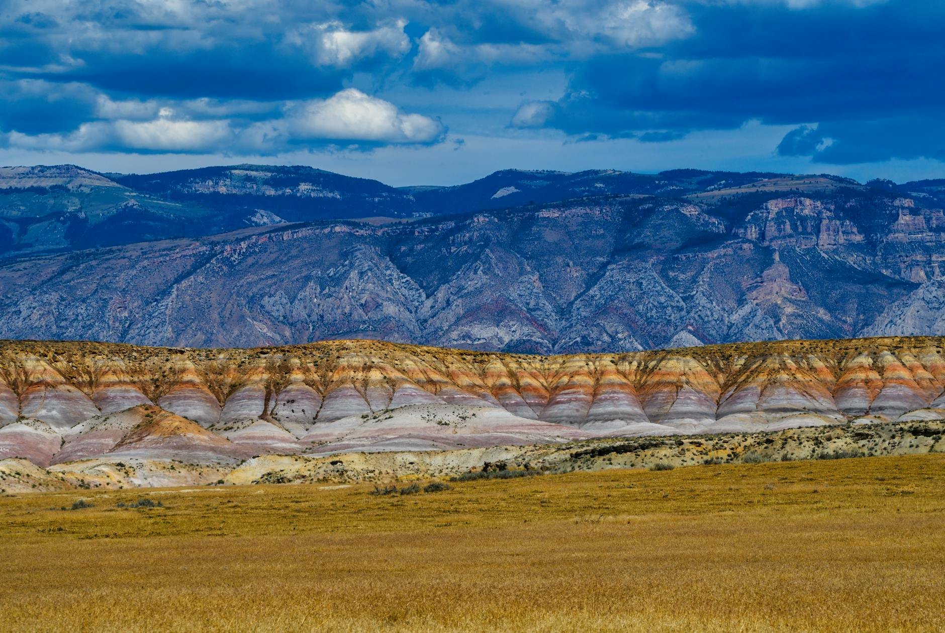 Panorama of the Bighorn Basin and mountains in Wyoming.